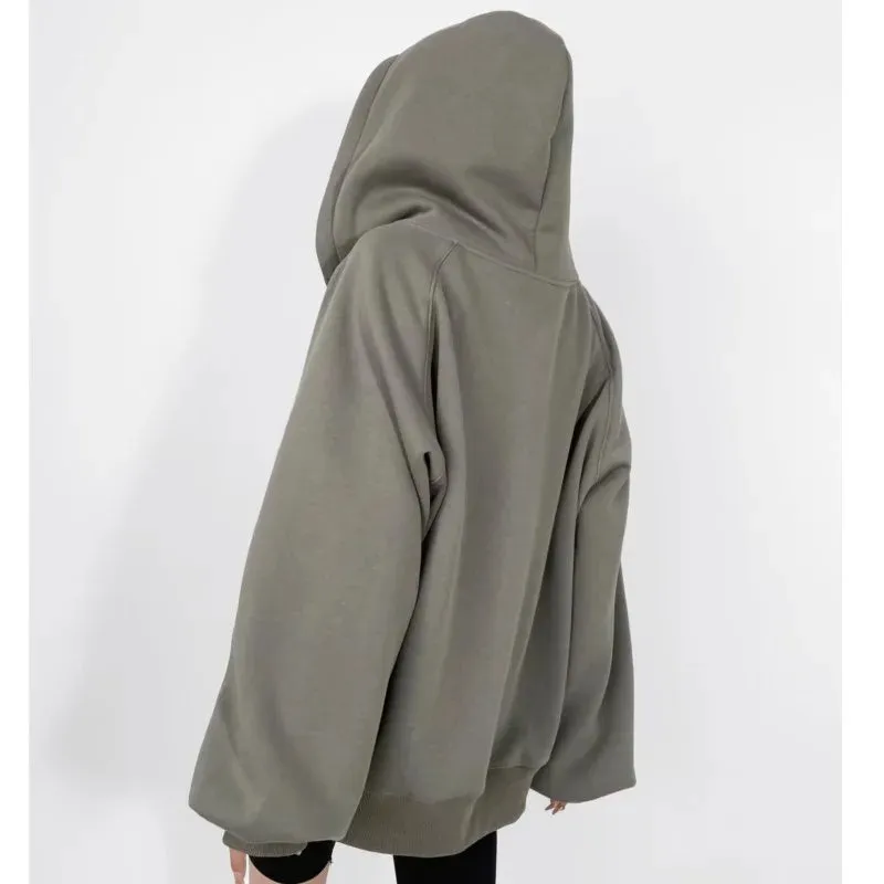 Winter Oversized Harajuku Casual Sweats Hoody with Thick Fleece and Open Zipper