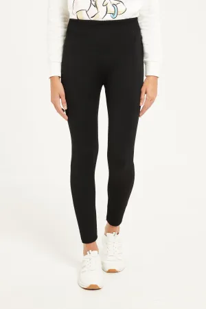 Women Black Jacquard Leggings