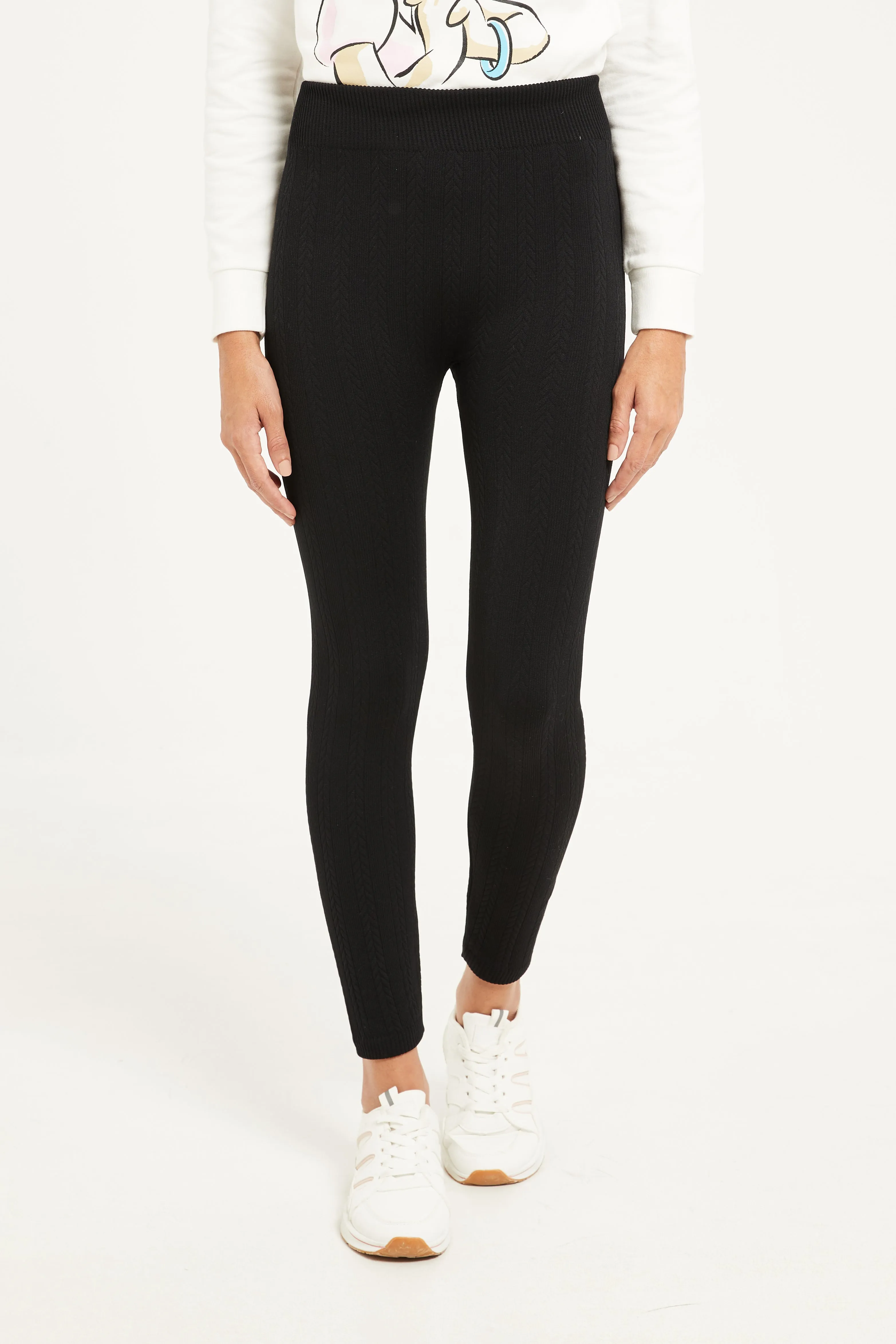 Women Black Jacquard Leggings