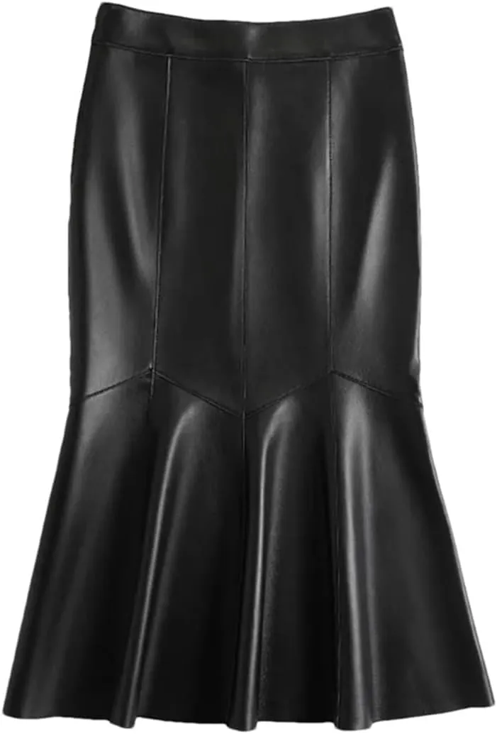 Women Leather Mermaid Midi Skirt High Waist Skinny HIPS Leather Skirt Solid Sexy Bodycon Wrap Skirt
