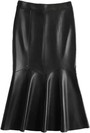 Women Leather Mermaid Midi Skirt High Waist Skinny HIPS Leather Skirt Solid Sexy Bodycon Wrap Skirt