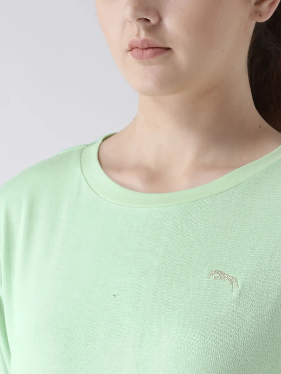 Women Teal Solid Round Neck T-shirt