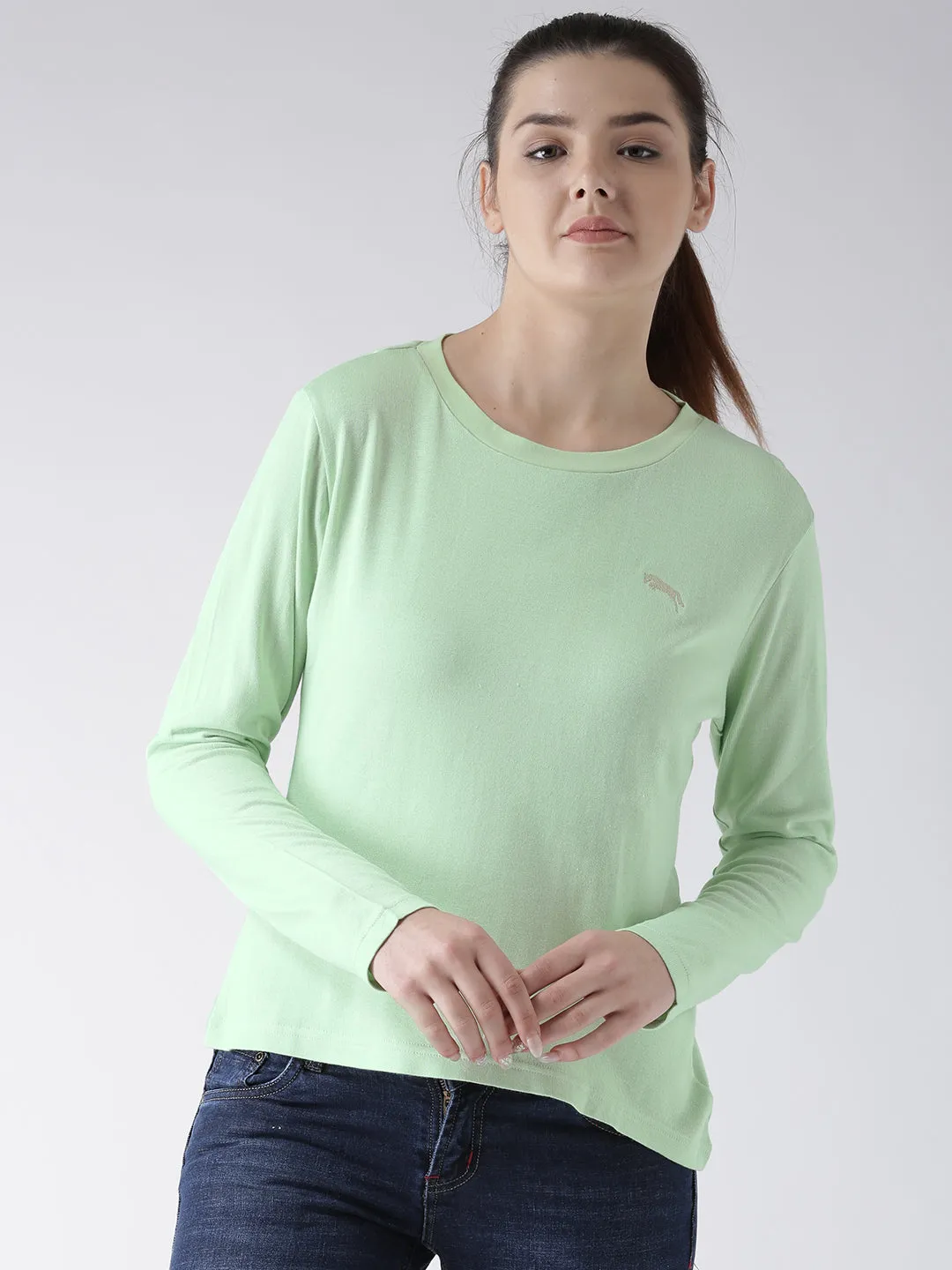 Women Teal Solid Round Neck T-shirt