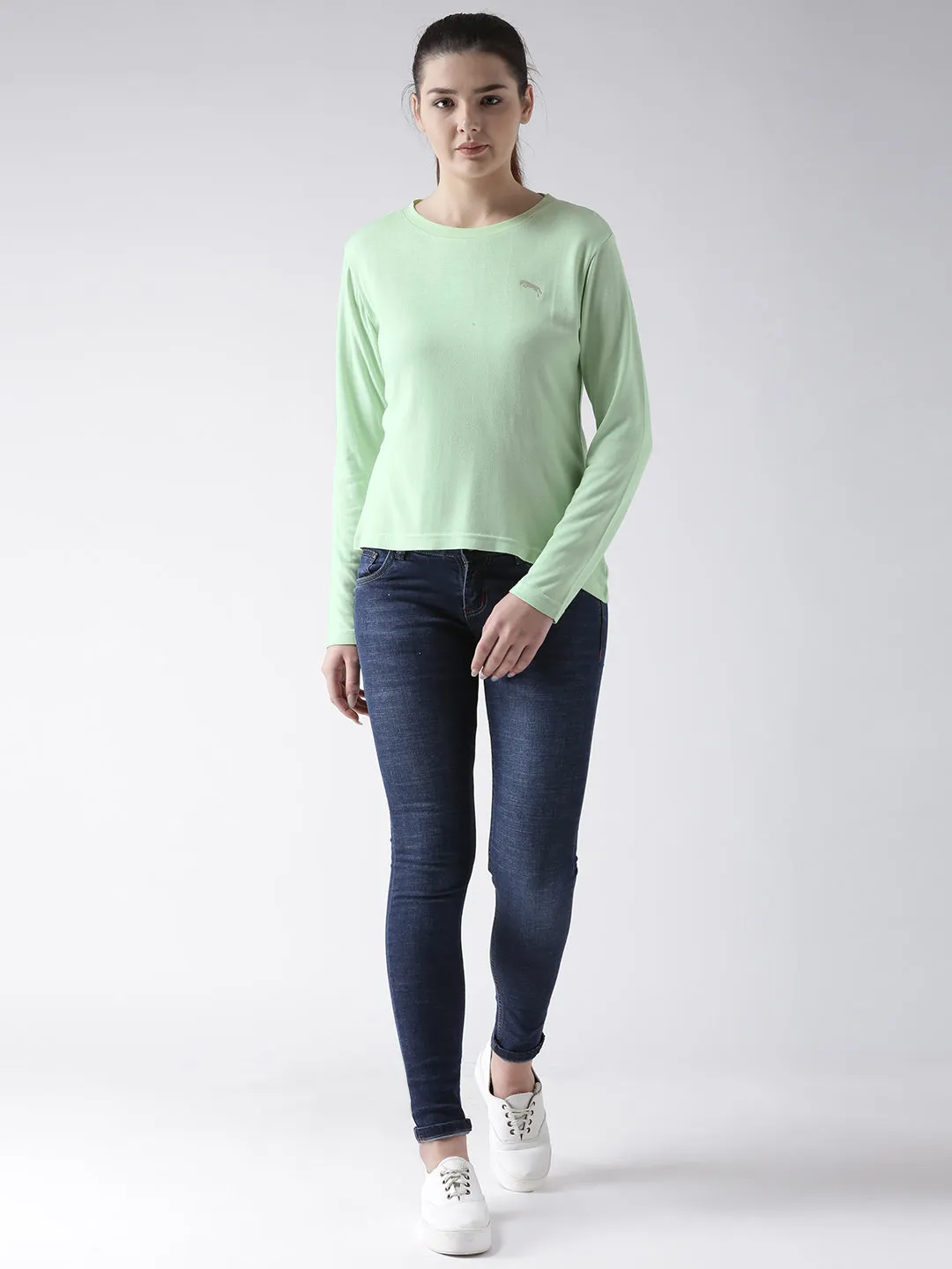 Women Teal Solid Round Neck T-shirt