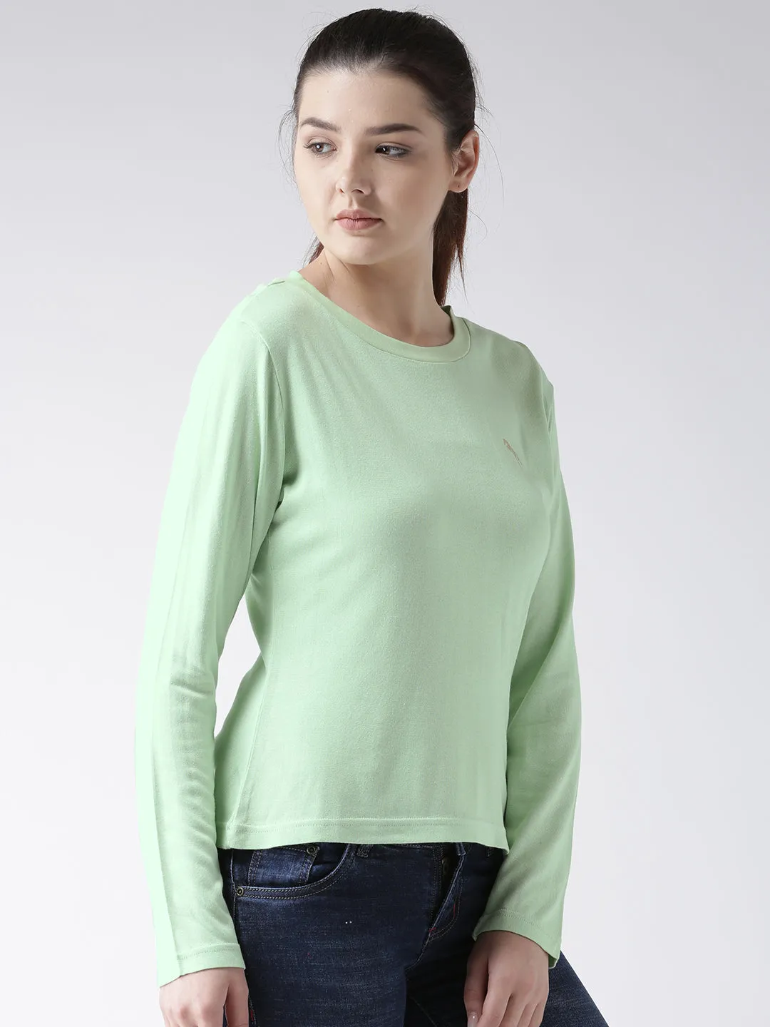 Women Teal Solid Round Neck T-shirt