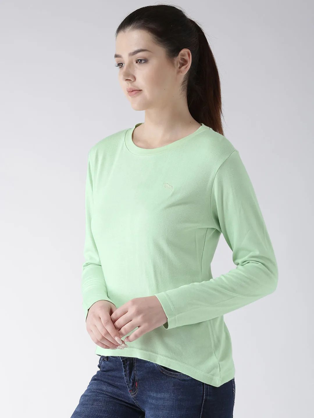 Women Teal Solid Round Neck T-shirt