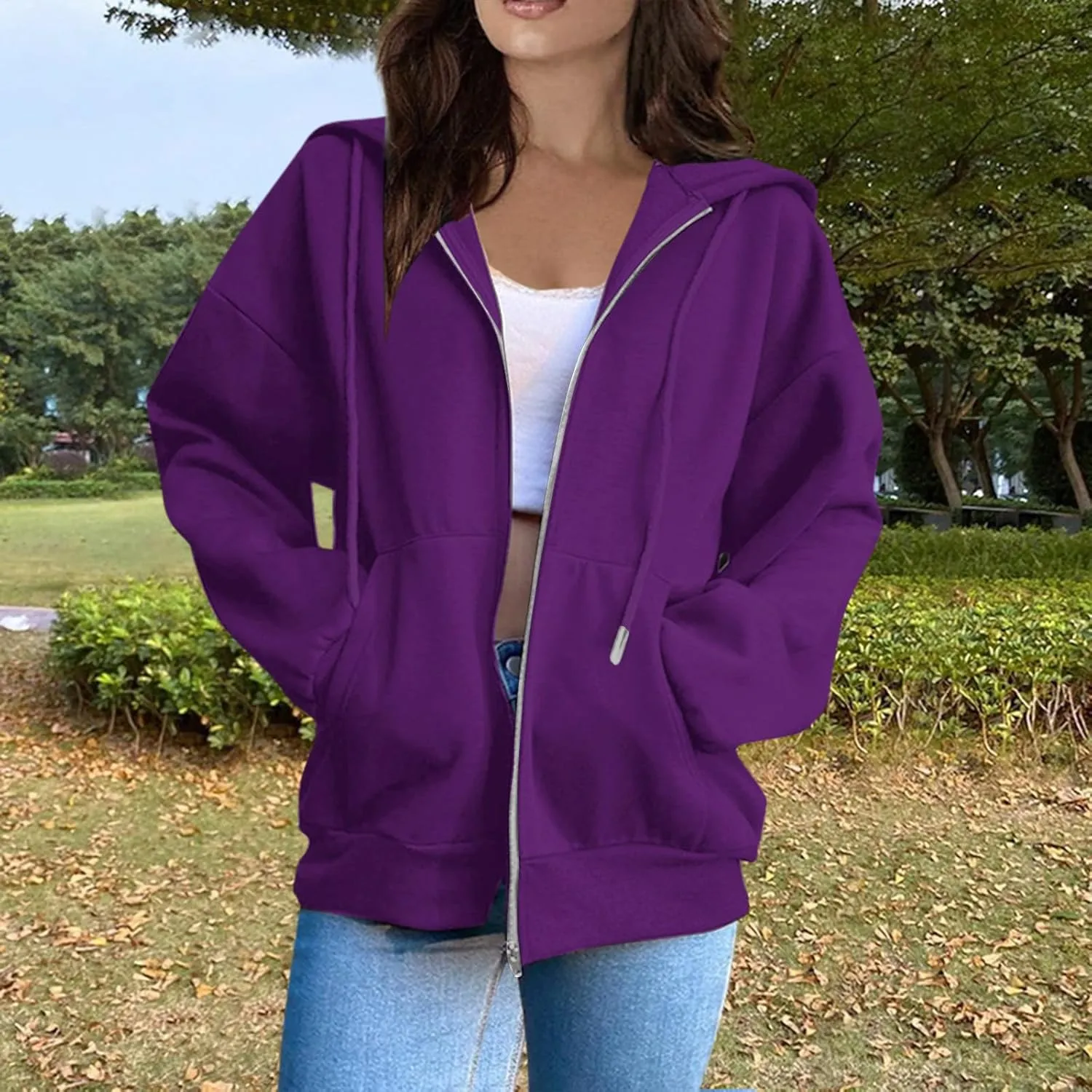 Womens Fashion Long Sleeve Zip Up Hoodies Jackets Casual Plain Fitted Fall Teen Girls Sweatshirt Coats